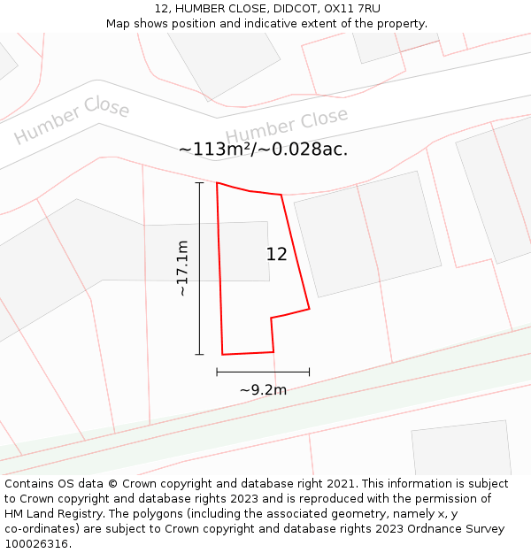 12, HUMBER CLOSE, DIDCOT, OX11 7RU: Plot and title map