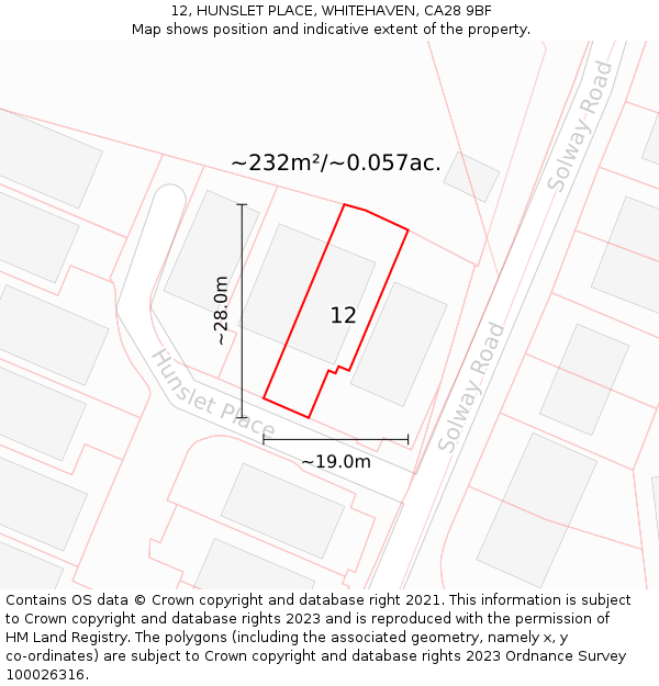 12, HUNSLET PLACE, WHITEHAVEN, CA28 9BF: Plot and title map