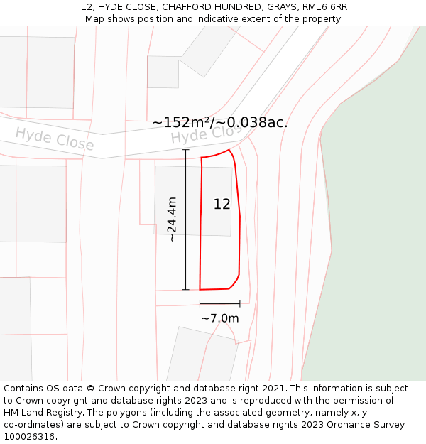 12, HYDE CLOSE, CHAFFORD HUNDRED, GRAYS, RM16 6RR: Plot and title map