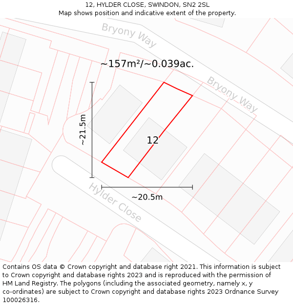 12, HYLDER CLOSE, SWINDON, SN2 2SL: Plot and title map