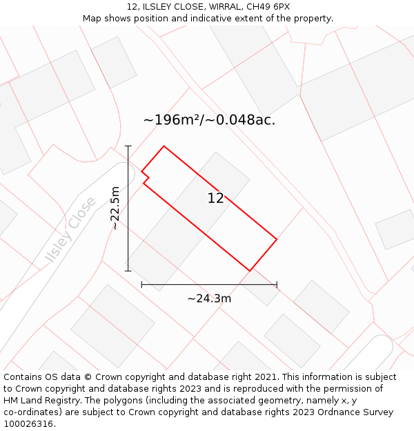 12, ILSLEY CLOSE, WIRRAL, CH49 6PX: Plot and title map