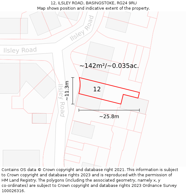 12, ILSLEY ROAD, BASINGSTOKE, RG24 9RU: Plot and title map