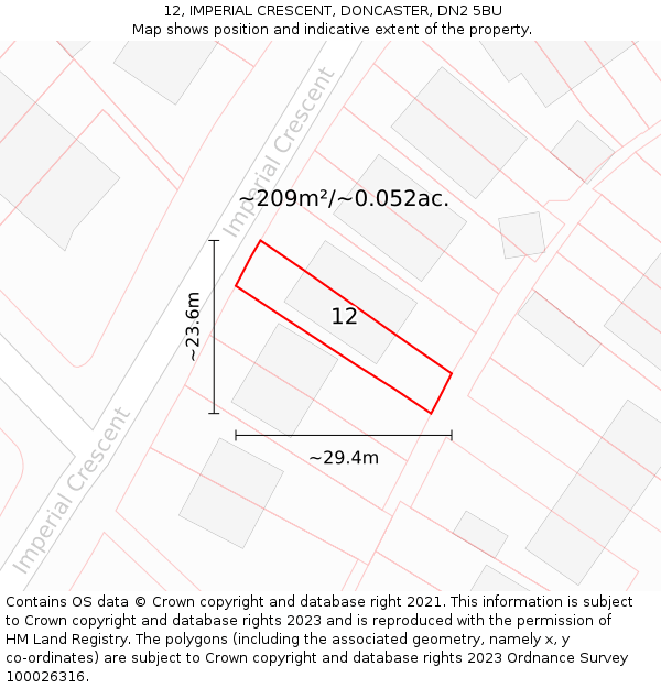 12, IMPERIAL CRESCENT, DONCASTER, DN2 5BU: Plot and title map