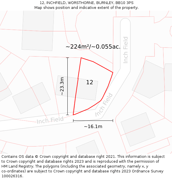 12, INCHFIELD, WORSTHORNE, BURNLEY, BB10 3PS: Plot and title map