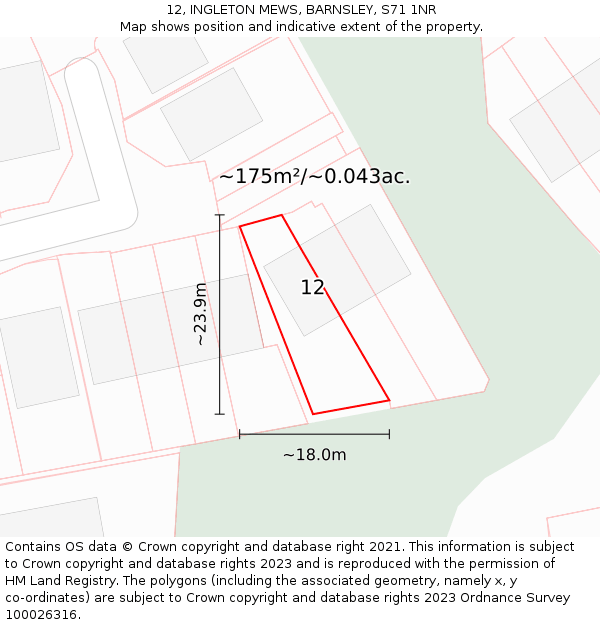 12, INGLETON MEWS, BARNSLEY, S71 1NR: Plot and title map