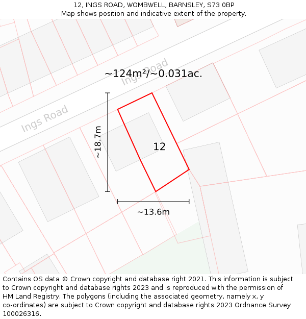 12, INGS ROAD, WOMBWELL, BARNSLEY, S73 0BP: Plot and title map
