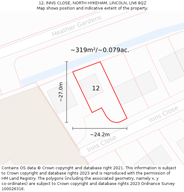 12, INNS CLOSE, NORTH HYKEHAM, LINCOLN, LN6 8QZ: Plot and title map