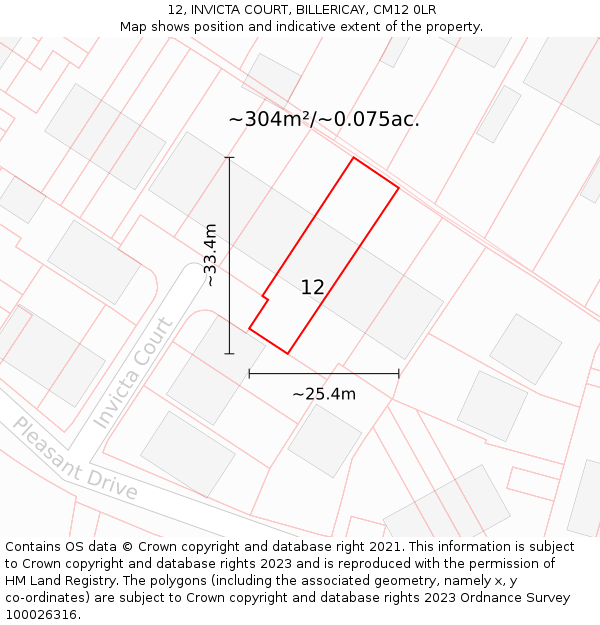 12, INVICTA COURT, BILLERICAY, CM12 0LR: Plot and title map