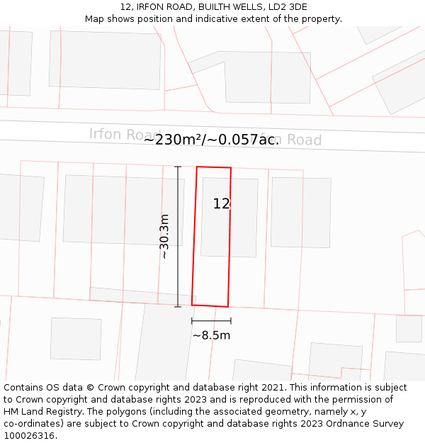 12, IRFON ROAD, BUILTH WELLS, LD2 3DE: Plot and title map