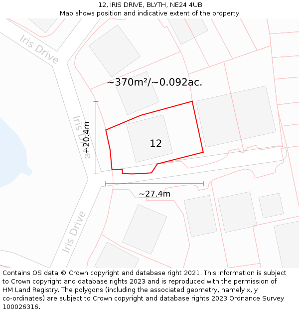 12, IRIS DRIVE, BLYTH, NE24 4UB: Plot and title map