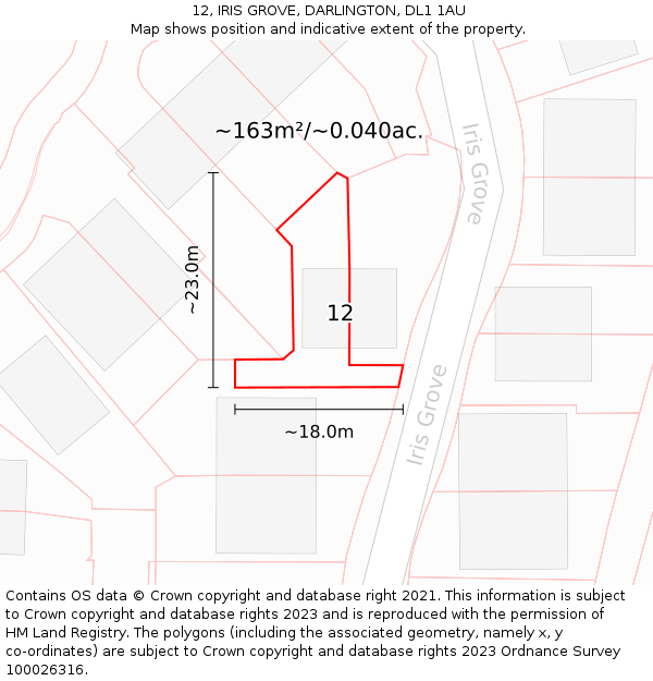12, IRIS GROVE, DARLINGTON, DL1 1AU: Plot and title map