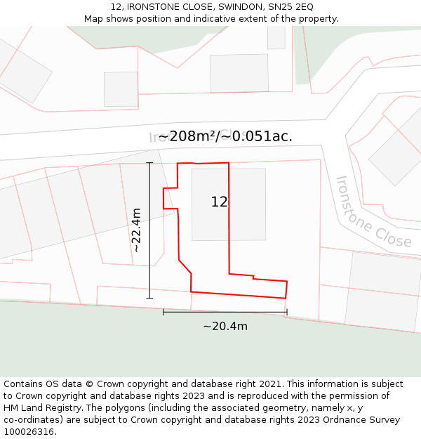 12, IRONSTONE CLOSE, SWINDON, SN25 2EQ: Plot and title map