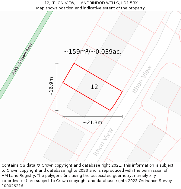 12, ITHON VIEW, LLANDRINDOD WELLS, LD1 5BX: Plot and title map