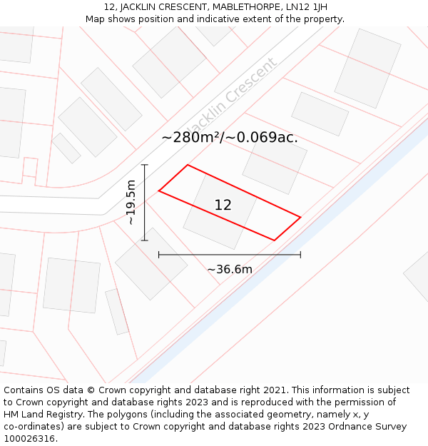 12, JACKLIN CRESCENT, MABLETHORPE, LN12 1JH: Plot and title map