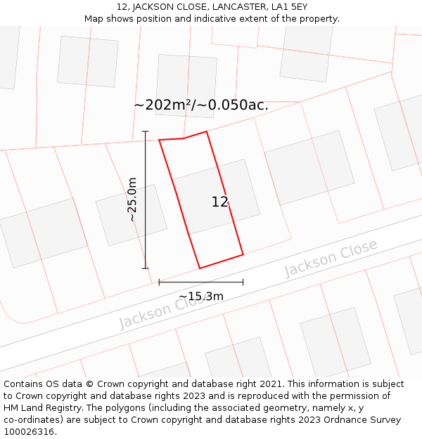 12, JACKSON CLOSE, LANCASTER, LA1 5EY: Plot and title map