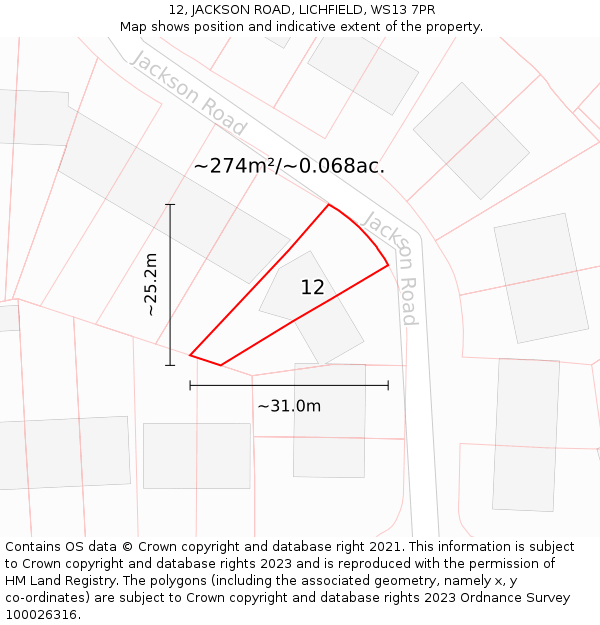 12, JACKSON ROAD, LICHFIELD, WS13 7PR: Plot and title map
