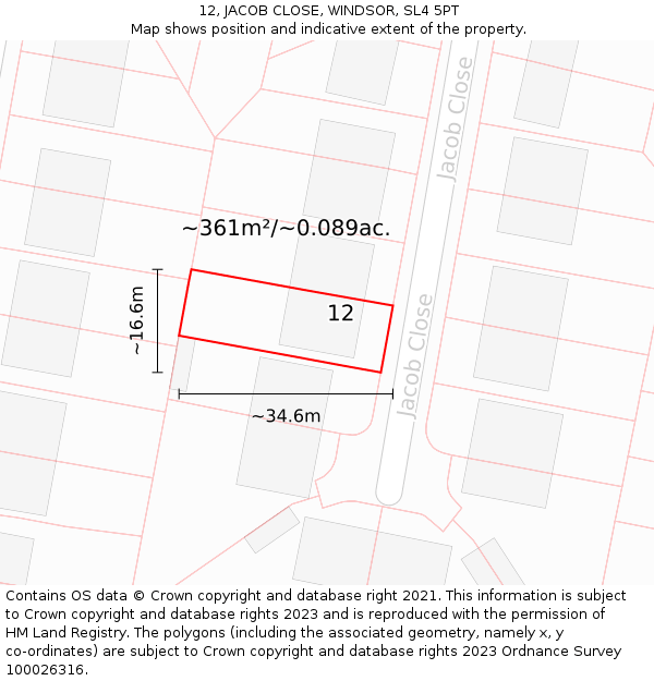 12, JACOB CLOSE, WINDSOR, SL4 5PT: Plot and title map