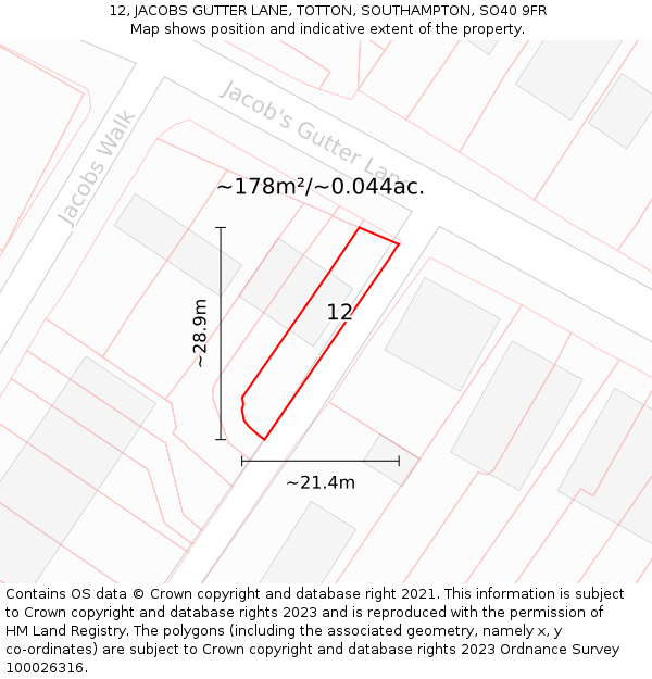 12, JACOBS GUTTER LANE, TOTTON, SOUTHAMPTON, SO40 9FR: Plot and title map
