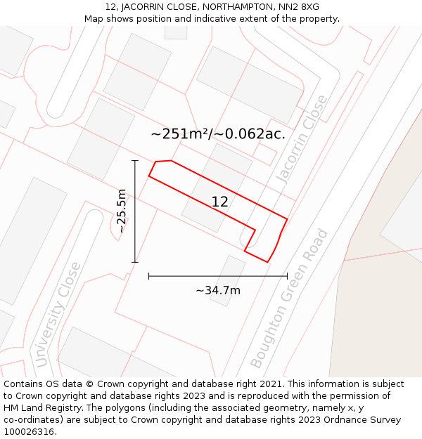 12, JACORRIN CLOSE, NORTHAMPTON, NN2 8XG: Plot and title map