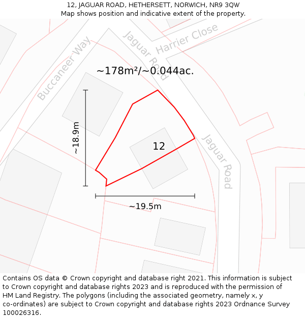 12, JAGUAR ROAD, HETHERSETT, NORWICH, NR9 3QW: Plot and title map
