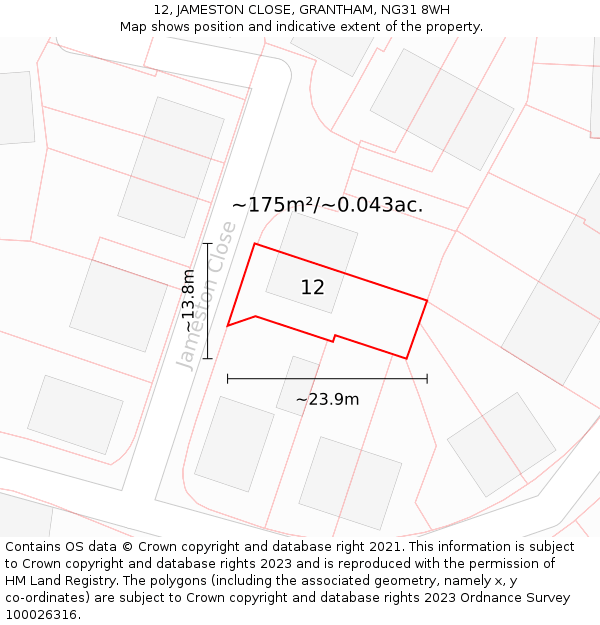 12, JAMESTON CLOSE, GRANTHAM, NG31 8WH: Plot and title map