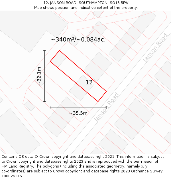 12, JANSON ROAD, SOUTHAMPTON, SO15 5FW: Plot and title map
