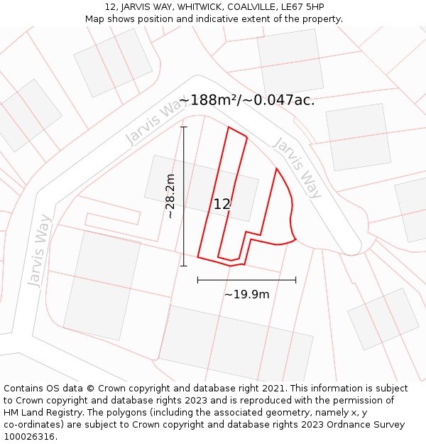 12, JARVIS WAY, WHITWICK, COALVILLE, LE67 5HP: Plot and title map