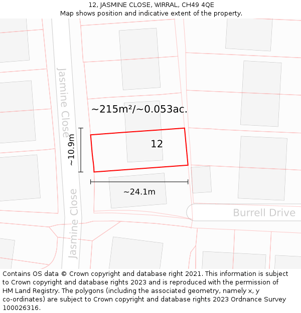 12, JASMINE CLOSE, WIRRAL, CH49 4QE: Plot and title map
