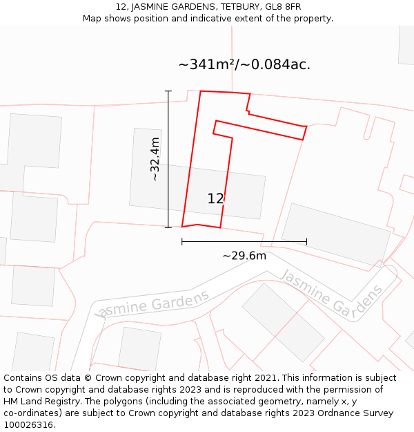 12, JASMINE GARDENS, TETBURY, GL8 8FR: Plot and title map