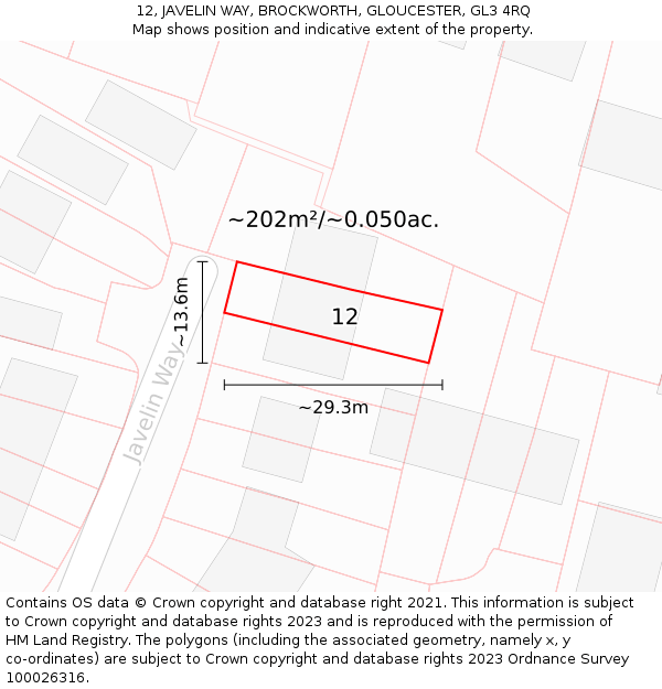 12, JAVELIN WAY, BROCKWORTH, GLOUCESTER, GL3 4RQ: Plot and title map