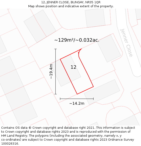 12, JENNER CLOSE, BUNGAY, NR35 1QR: Plot and title map