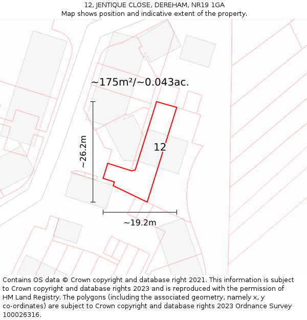 12, JENTIQUE CLOSE, DEREHAM, NR19 1GA: Plot and title map