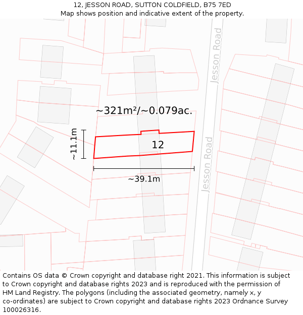 12, JESSON ROAD, SUTTON COLDFIELD, B75 7ED: Plot and title map