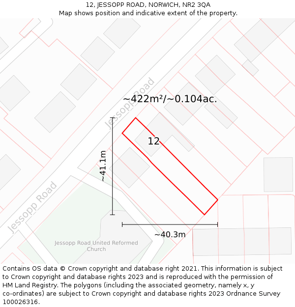 12, JESSOPP ROAD, NORWICH, NR2 3QA: Plot and title map