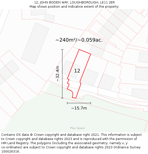12, JOHN BODEN WAY, LOUGHBOROUGH, LE11 2ER: Plot and title map