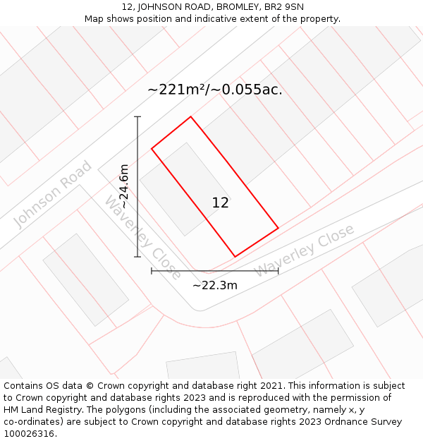 12, JOHNSON ROAD, BROMLEY, BR2 9SN: Plot and title map