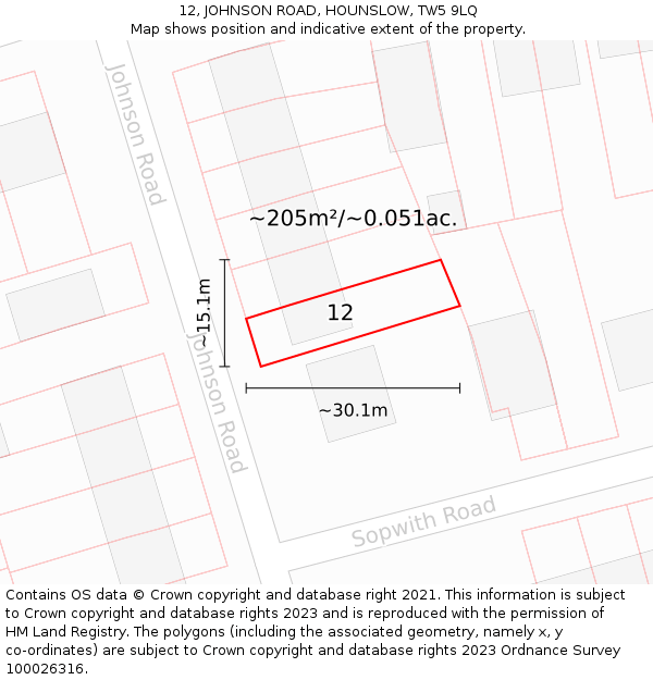 12, JOHNSON ROAD, HOUNSLOW, TW5 9LQ: Plot and title map