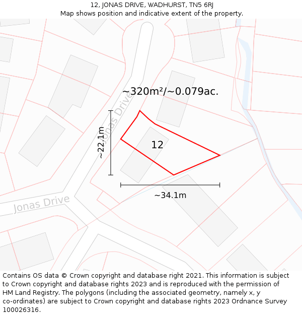 12, JONAS DRIVE, WADHURST, TN5 6RJ: Plot and title map