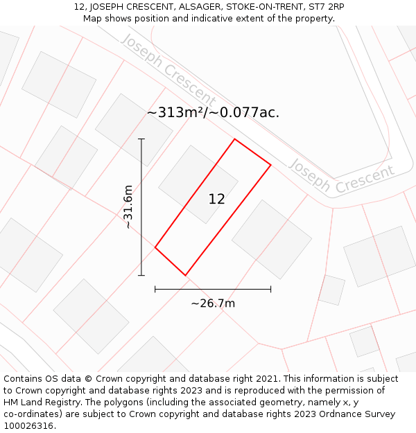 12, JOSEPH CRESCENT, ALSAGER, STOKE-ON-TRENT, ST7 2RP: Plot and title map