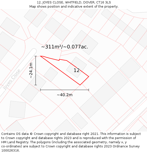12, JOYES CLOSE, WHITFIELD, DOVER, CT16 3LS: Plot and title map