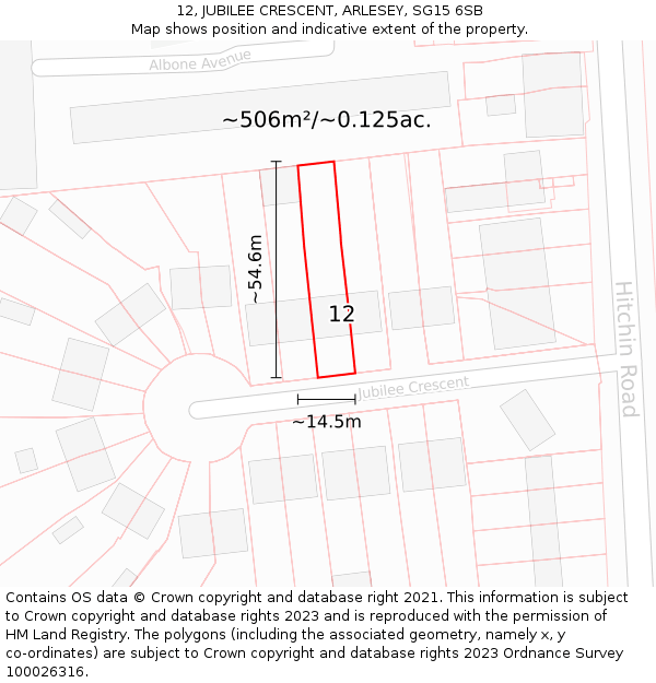 12, JUBILEE CRESCENT, ARLESEY, SG15 6SB: Plot and title map