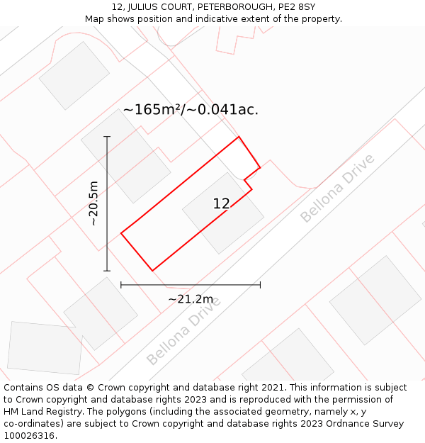 12, JULIUS COURT, PETERBOROUGH, PE2 8SY: Plot and title map