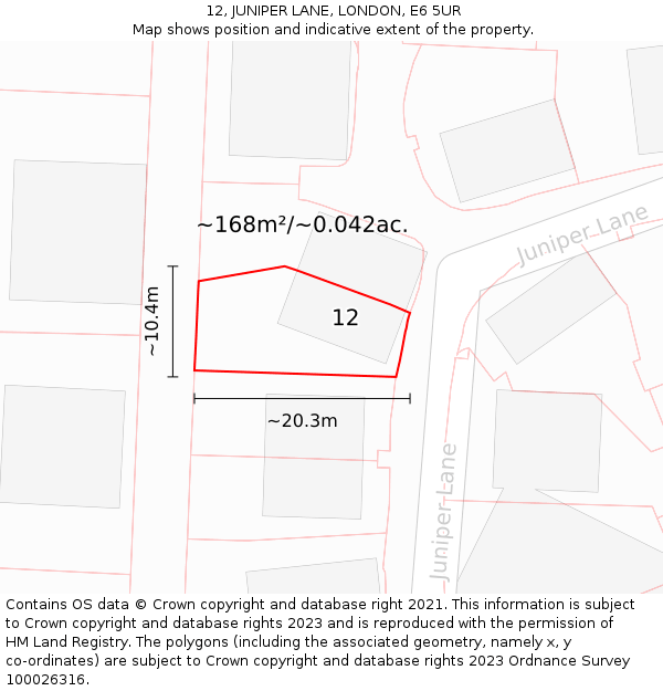 12, JUNIPER LANE, LONDON, E6 5UR: Plot and title map