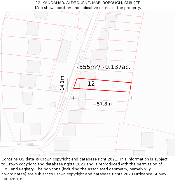 12, KANDAHAR, ALDBOURNE, MARLBOROUGH, SN8 2EE: Plot and title map
