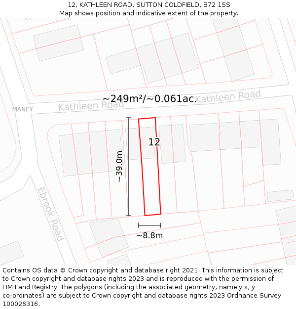 12, KATHLEEN ROAD, SUTTON COLDFIELD, B72 1SS: Plot and title map