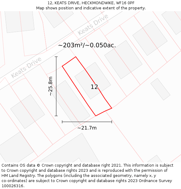 12, KEATS DRIVE, HECKMONDWIKE, WF16 0PF: Plot and title map