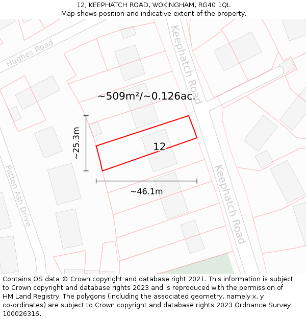 12, KEEPHATCH ROAD, WOKINGHAM, RG40 1QL: Plot and title map