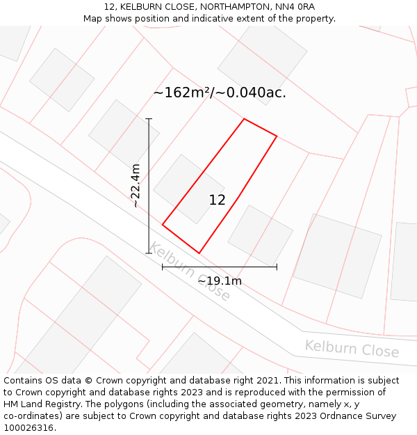 12, KELBURN CLOSE, NORTHAMPTON, NN4 0RA: Plot and title map