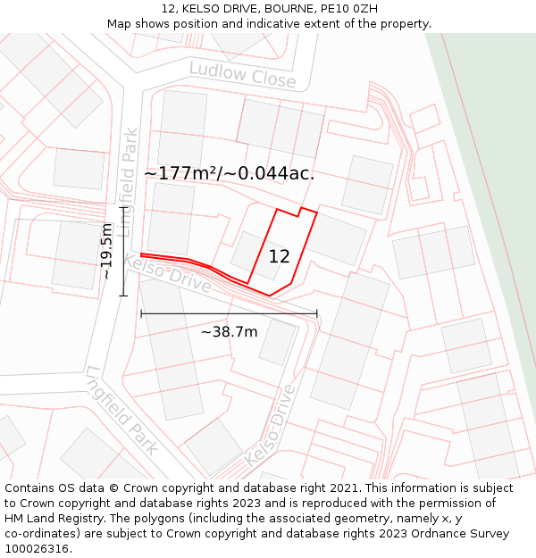 12, KELSO DRIVE, BOURNE, PE10 0ZH: Plot and title map