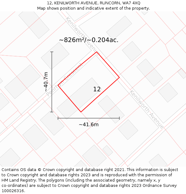 12, KENILWORTH AVENUE, RUNCORN, WA7 4XQ: Plot and title map
